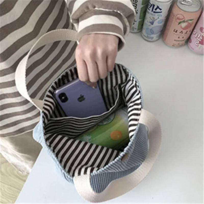 

Women Lunch Box Bag Portable Storage Purse Soft Corduroy Chic Ins Colourful Solid Color Walking Travelling
