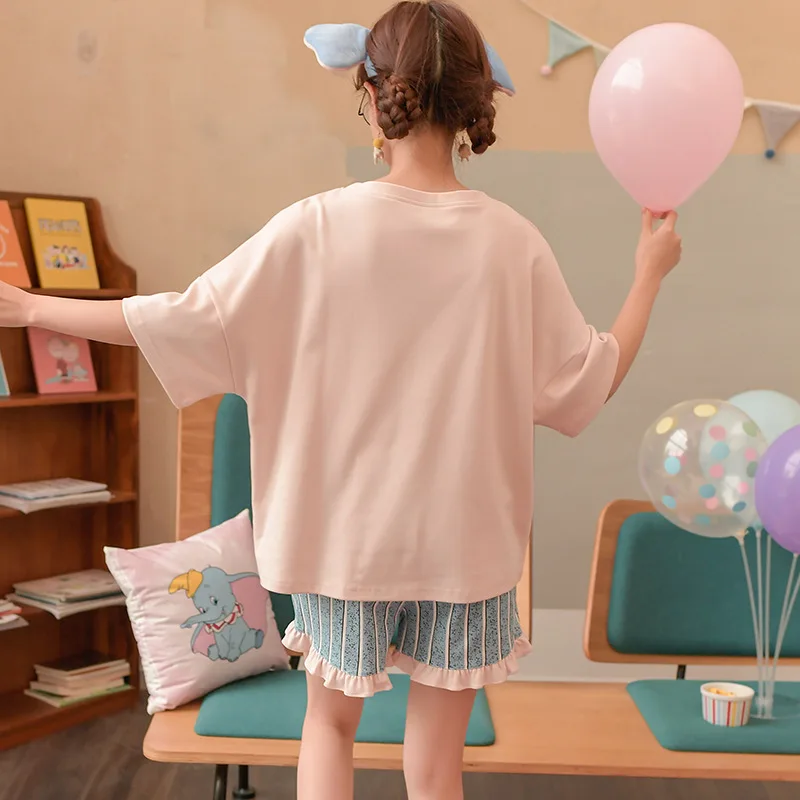 Kawaii Pajamas Set Japan Style Anime Dumbo Pyjama Cute Mujer Women Girls Sleepwear Cartoon Big Ear Elephant Homewear with Shorts