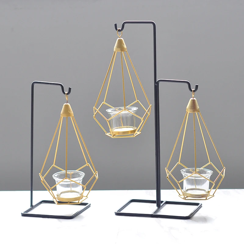 Скандинавский геометрический Железный подсвечник Золотая люстра романтический