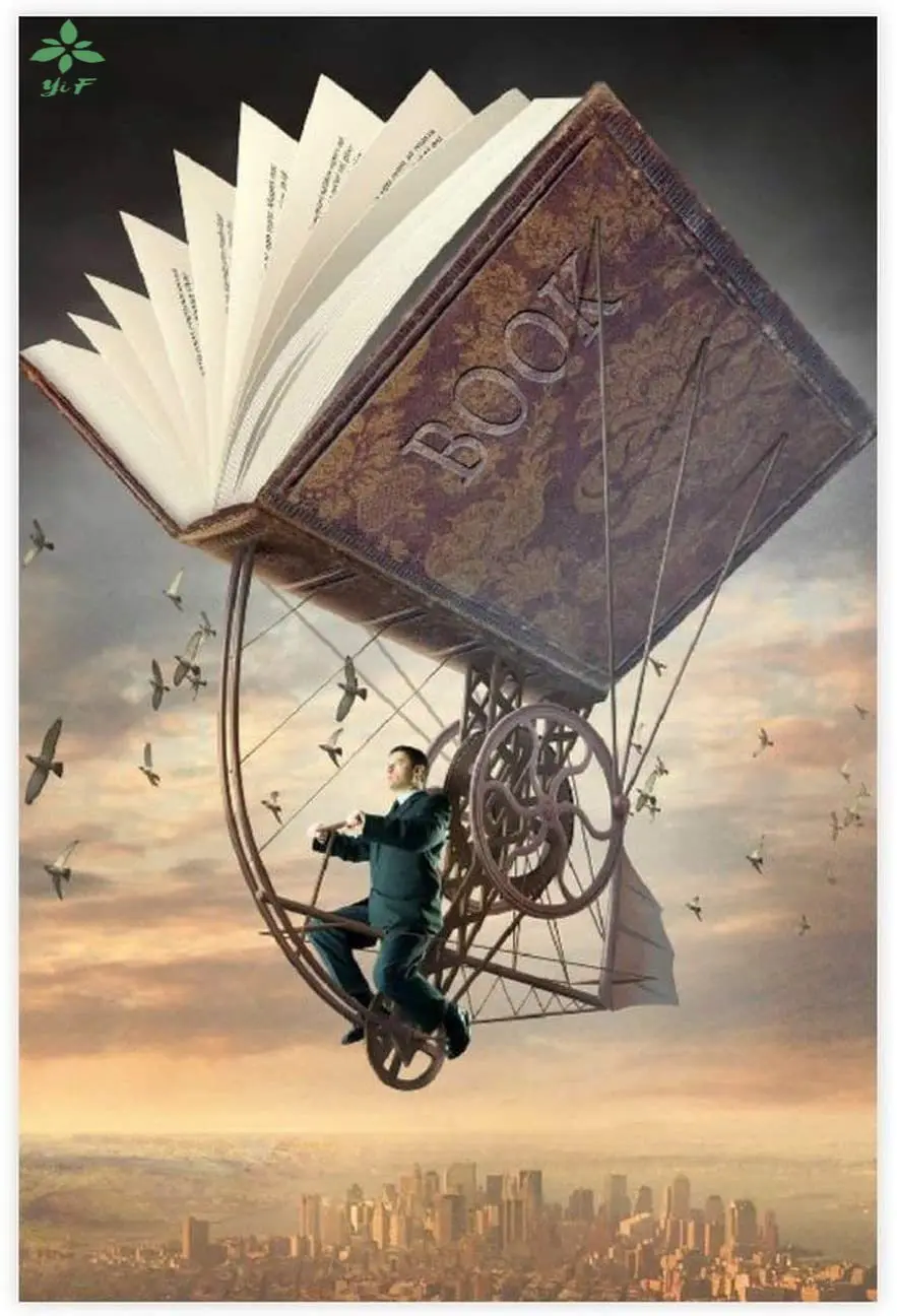 

Art Fantasy Books And Bicycles In The Sky Canvases Can Decorate Home Walls