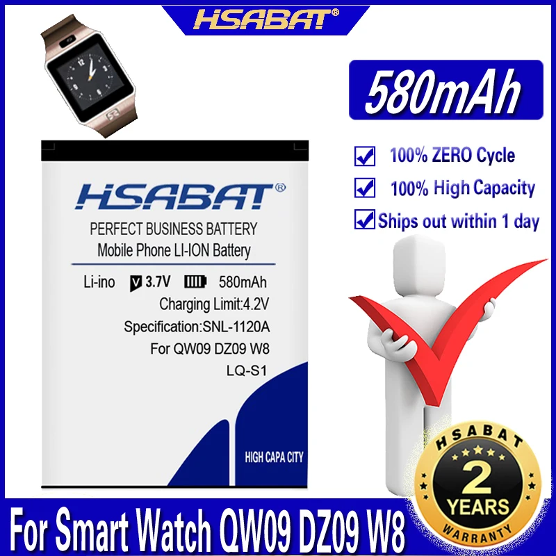 HSABAT 580 мА/ч LQ S1 Батарея для смарт часов QW09 DZ09 AB W8 T8 A1 V8 X6 HLX KSW S6 RYX NX9 NX9|Перезаряжаемые