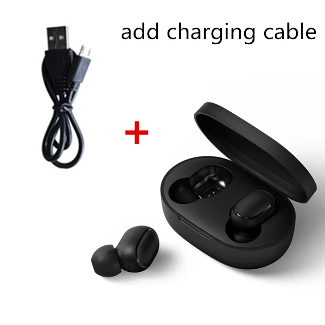 add charging cable Xiaomi Redmi Airdots беспроводные наушники Bluetooth 5,0 Голосовое управление гарнитуры шумоподавление управление - Цвет: add charging cable