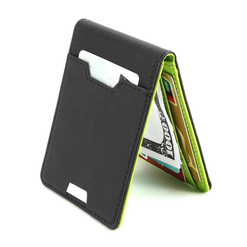 

Luxury Slim Money Clip Bifold Wallets for Men 9 Card Cash holder Leather Purse With Zipper Money Bag Coin Pocket Metal Clamp
