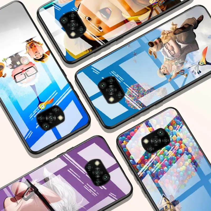 

Up Disney movie for Xiaomi POCO X3 NFC F3 M2 X2 F2 Redmi K30 Redmi Note 9 Pro Luxury Tempered Glass Phone Case