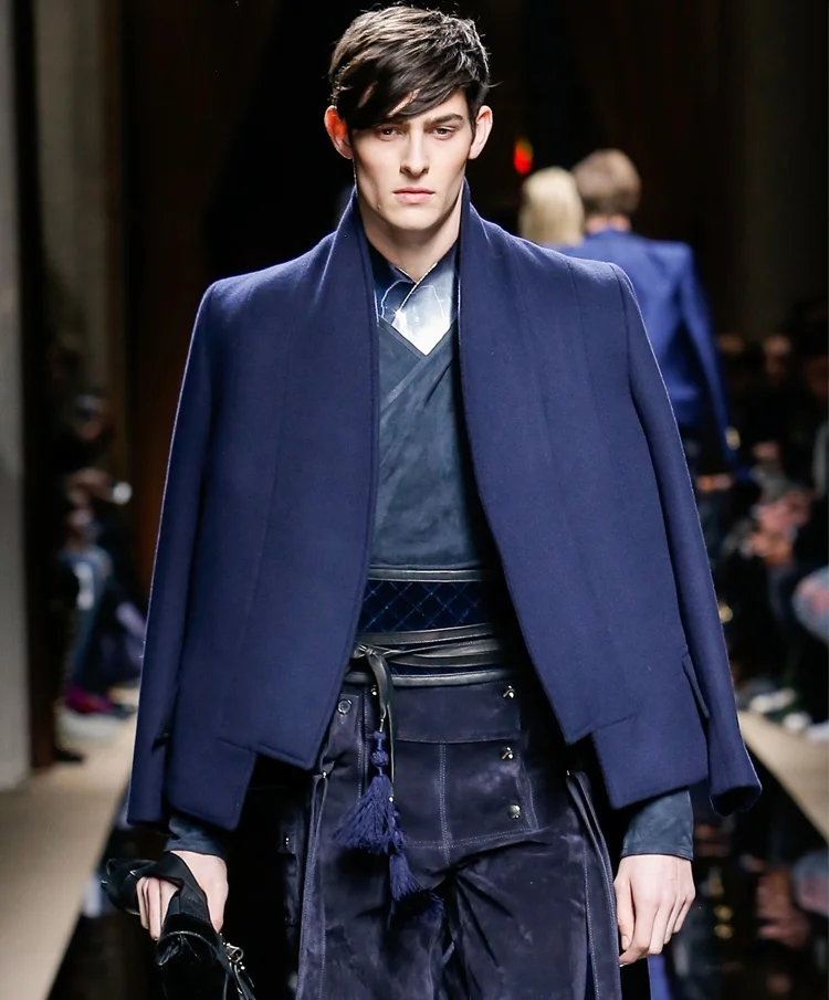 

jacket Men's coat windbreaker spring and autumn new Milan show short stand collar personality woolen coat