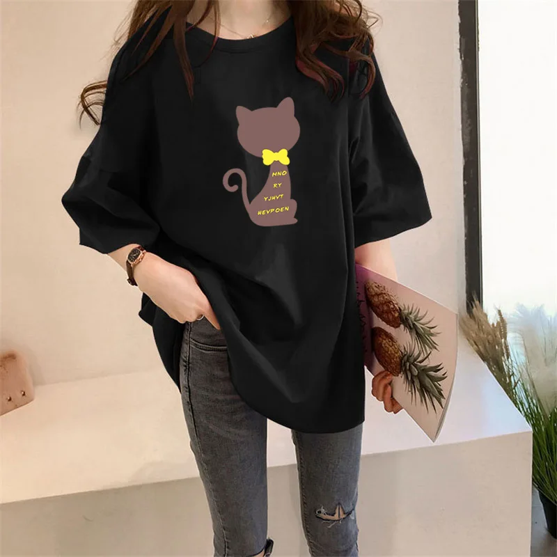 

Short Sleeve T-Shirt Female 2021 Round Neck Loose Medium Length Groot Befree Women Cotton Xinguangya Totoro Harajuku Shein