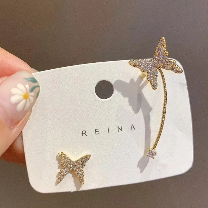 

Earrings Earrings Butterfly Full Diamond Earrings 925 Silver Needles Small and Versatile Butterfly Ear Bone Clip Earring Jewelry