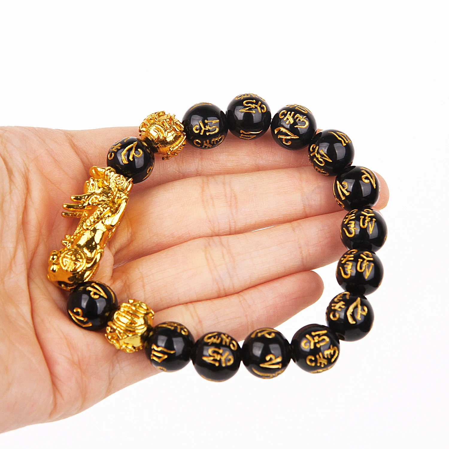 

Feng Shui Bracelet Luck Wealth Buddha Black Obsidian stone Beaded Bracelet hombre Gold Charm Pixiu Bracelet Women's Men Unisex