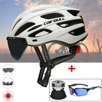 outdoor cycling helmet with taillight adjustable men women bicycle helmets with detachable lens sun visor mountain bike helmets