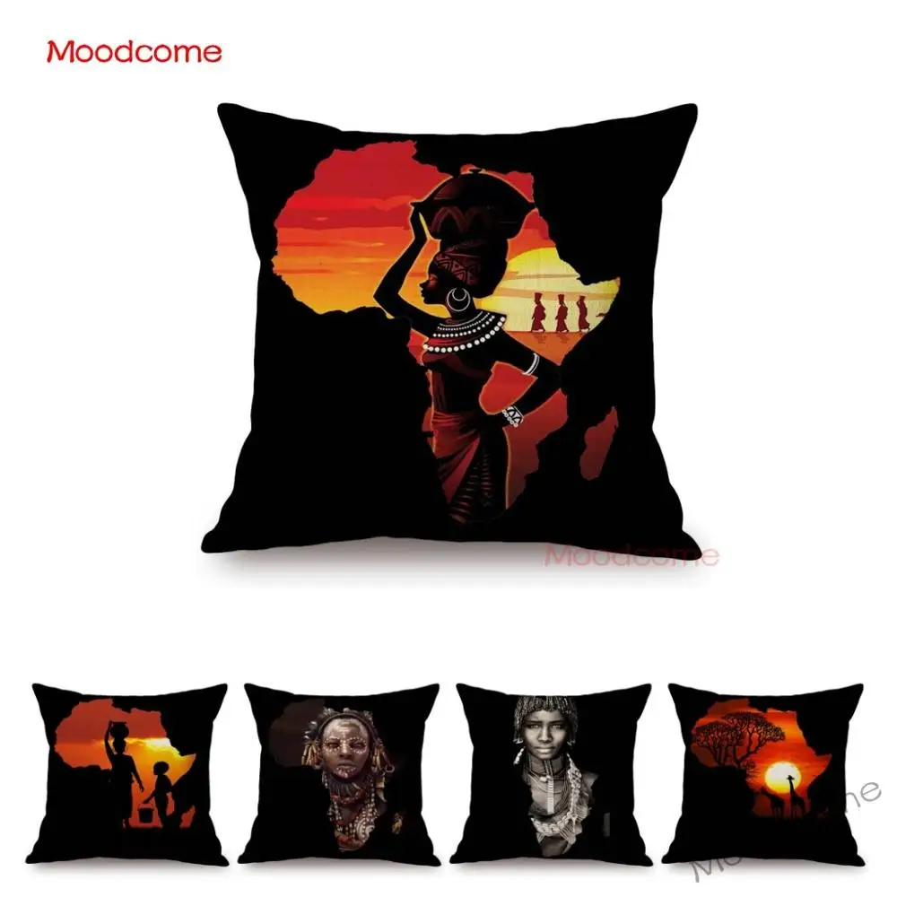 Black Africa Map Shape Background Design Sofa Cotton Linen Throw Pillow Cover Home Decoration Art African Style Cushion | Дом и сад