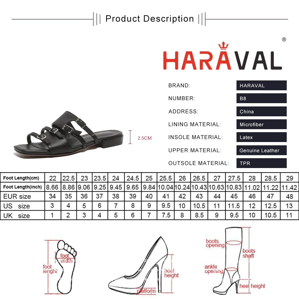 

HARAVAL Women Slippers Flip Flop Shoes Black AIRPOT Coe Leather Sheepskin Normal Size Low Heels 2.5Cm Basic Spring Summer B8