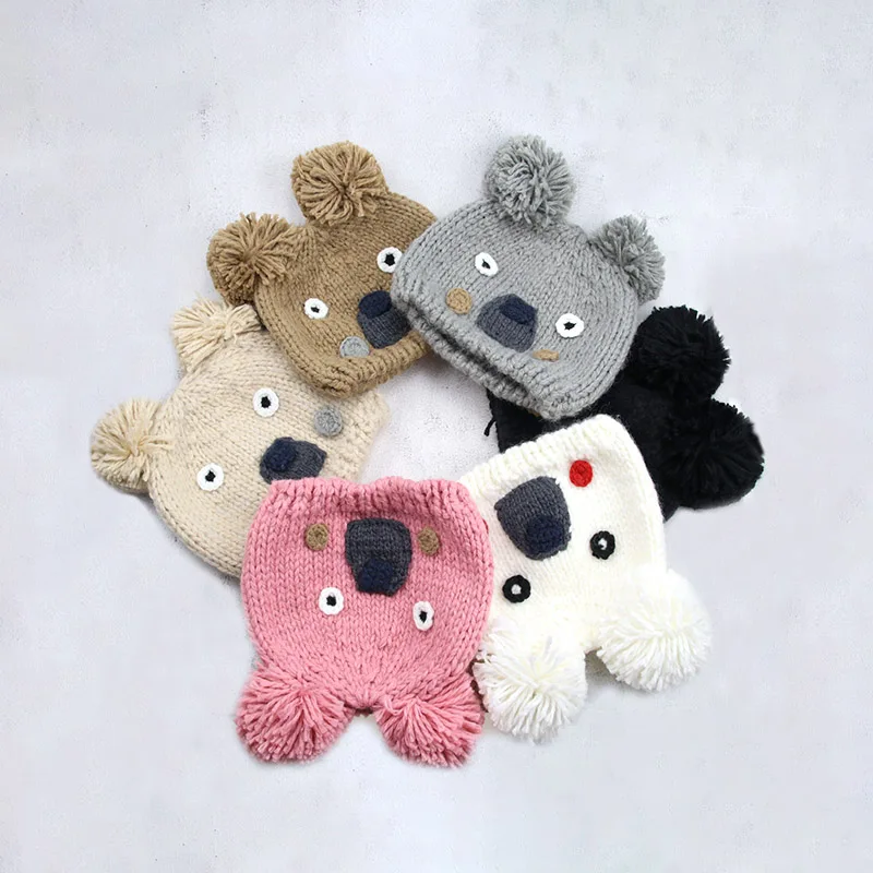 

Детская шапка для девочек, зимняя шапка для маленьких мальчиков ручной работы, вязаная шапка для малышей с помпоном, детская мягкая теплая ш...
