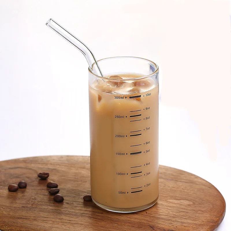 Transparent Glass Cup Creative Measuring Cups Milk Yogurt Coffee Tea With Scale Durable Juice Straw 300ml | Дом и сад