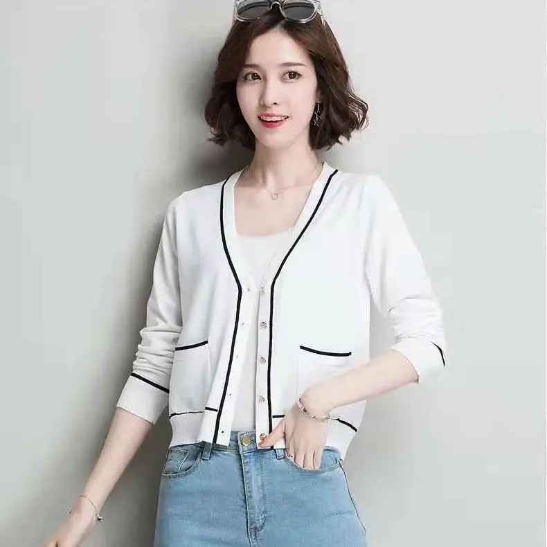 Женский трикотажный кардиган с длинным рукавом из ледяного шелка Простая