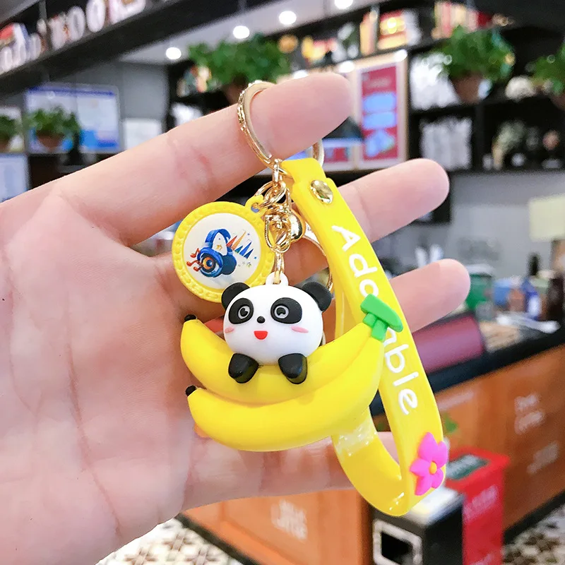 

Cute Animal Panda Fruit Keychain For Women Men PVC Keyring Charm Car Key Holder Bag Jewelry Accessories