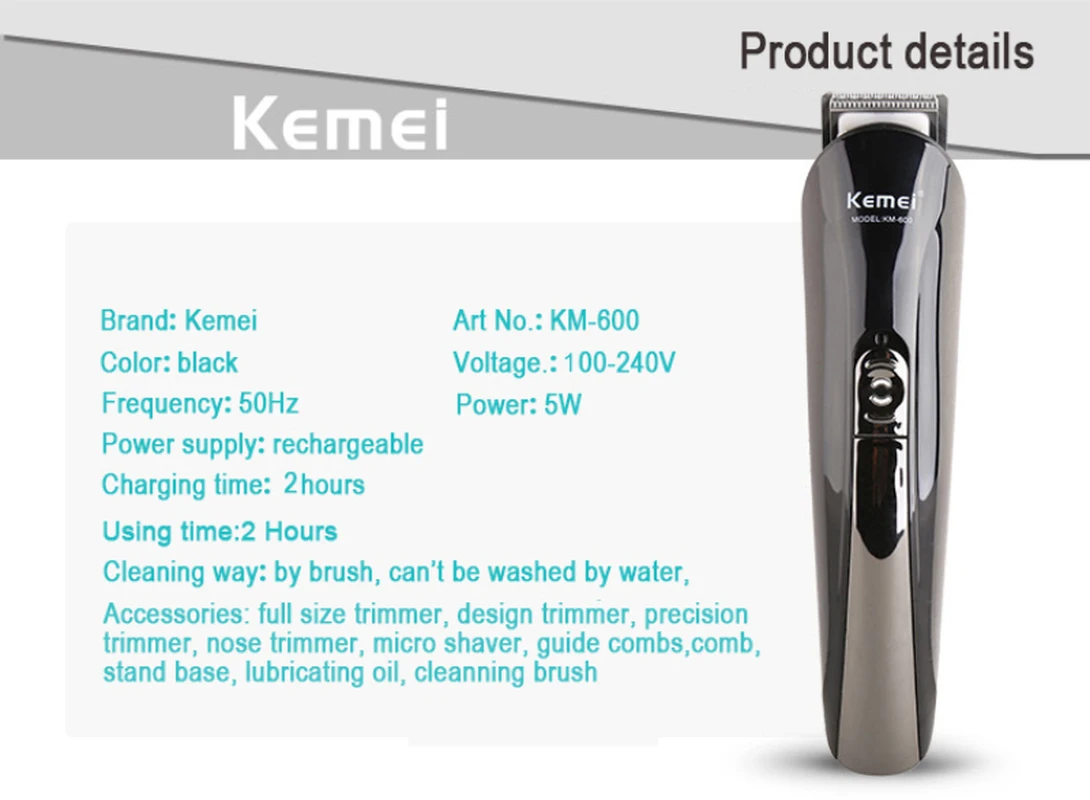 Kemei триммер для волос 6 в 1 перезаряжаемая титановая машинка стрижки