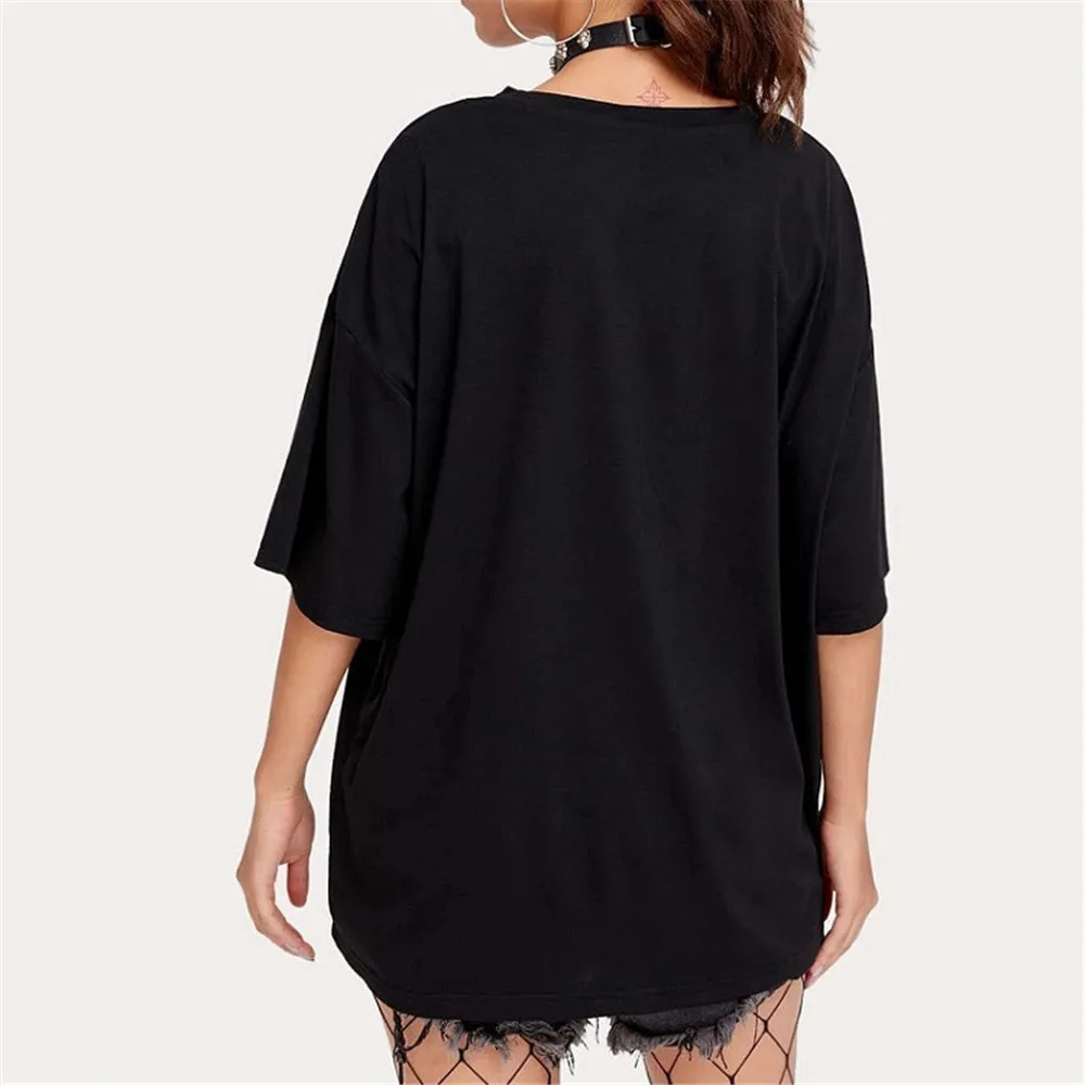 

Vintage Black Shirts for Women 2021 Casual Fashion Oversized Sun Printing Graphic Tshirt Top Lady O-Neck Tee T-Shirt Female