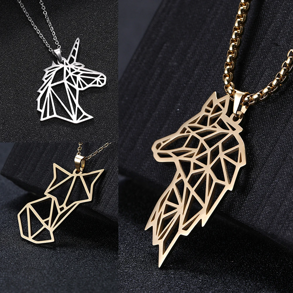 Ожерелье с единорогом волком лисой собакой пингвином животным золотого цвета