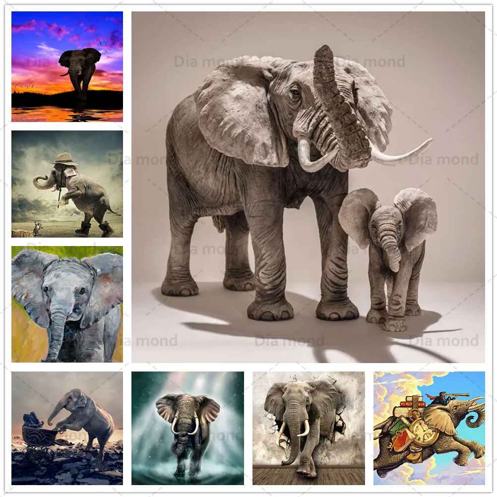 

5D Diy Diamond Painting Elephant Animal Full Drill Diamond Embroidery Cross Stitch Kits Nursery Cartoon Mosaic Art Wall Decor
