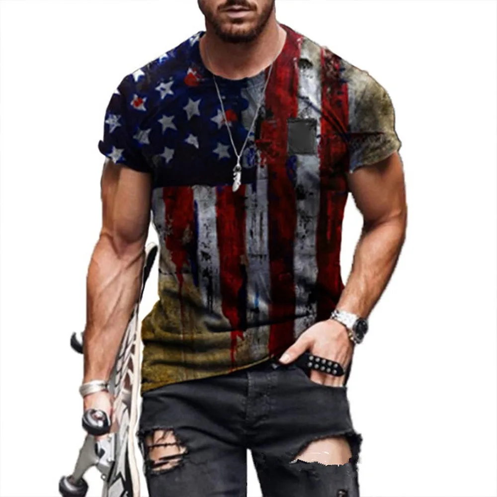 

2021 Summer Mens 3D Flag Printed Crew Neck Tees Tops Casual T-Shirt Sport Muscle Sport Muscle Streetwear Clothing Man's T-shirt