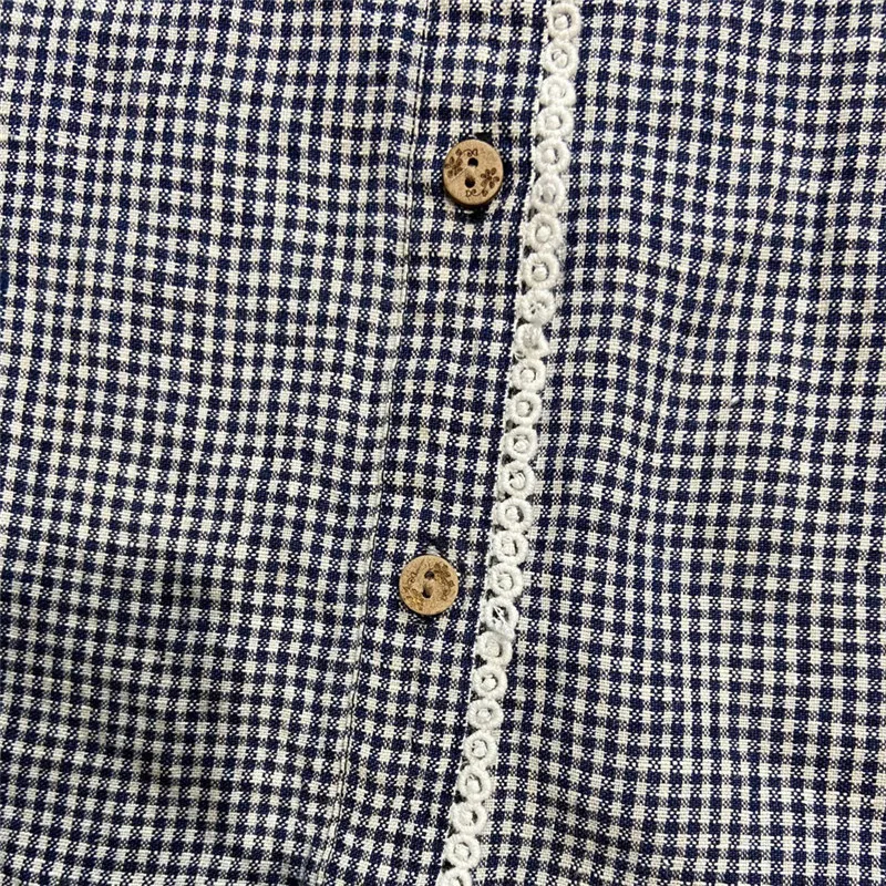 

Johnature Vintage Linen Ruffles Plaid Womens Tops And Blouses 2021 Autumn New Japanese Loose Button Shirts