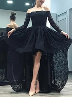 2020 black long sleeves asymmetry off the shoulder lace evening dresses prom gowns formal party dress hot sale abendkleide