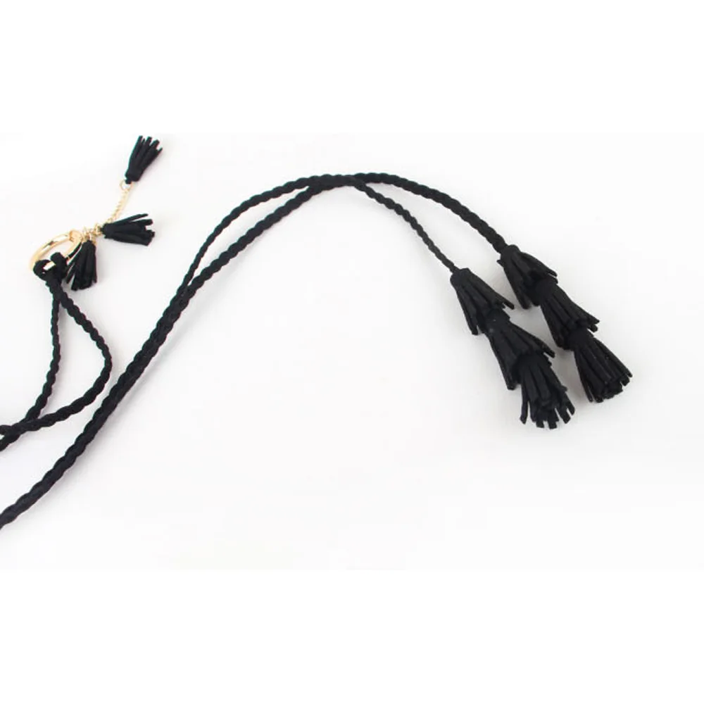 Дамы круглая пряжка Плетеный тощий пояс платье с кисточками поясные