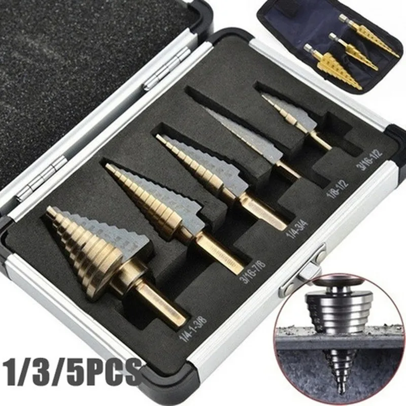 

5/3/1 Pes HSS Straight Groove Step Drill Bit Steel Large Step Cone Drill Titanium Bit Set Hole Cutter Woodworking Metal Tool Set