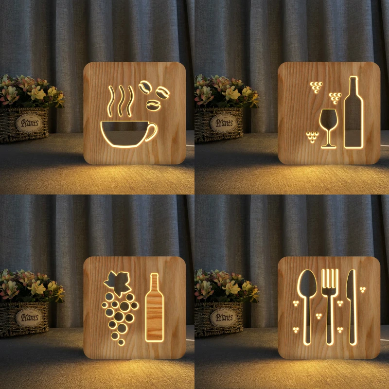 3D LED деревянный ночной Светильник чашка кофейного чая Luminaria Wineglass модная лампа для