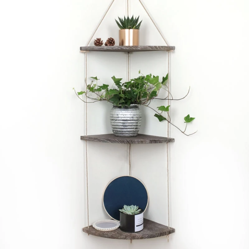 Деревянная веревочная полка в деревенском стиле дерево плавающее полки ручной