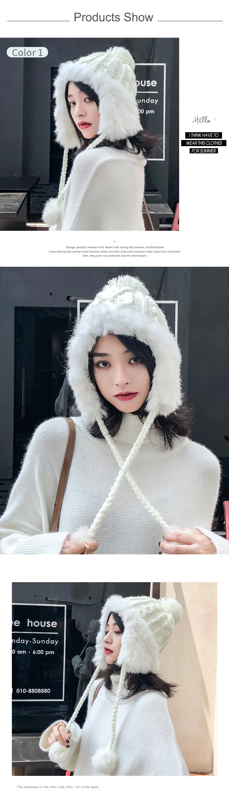 Зимние шапки для женщин толстые теплые вязаные Gorros женские милые белые шарики наушники шапки Белые зимние женские шапки и шапочки