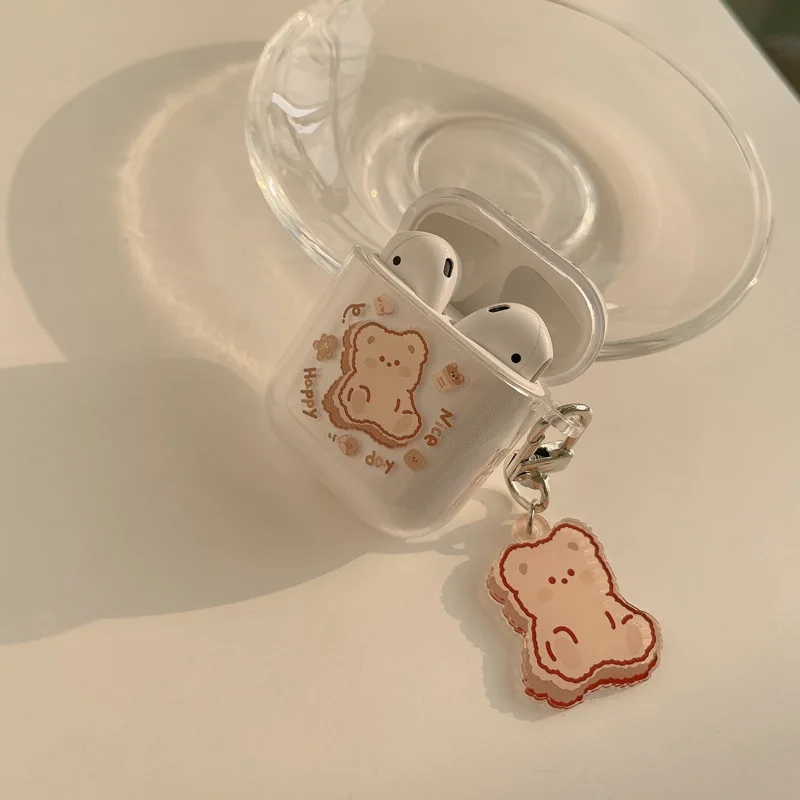 

Чехол для AirPod 2 1, милый мультяшный мягкий силиконовый тонкий прозрачный чехол с милым мишкой для Apple Airpods, чехол-брелок