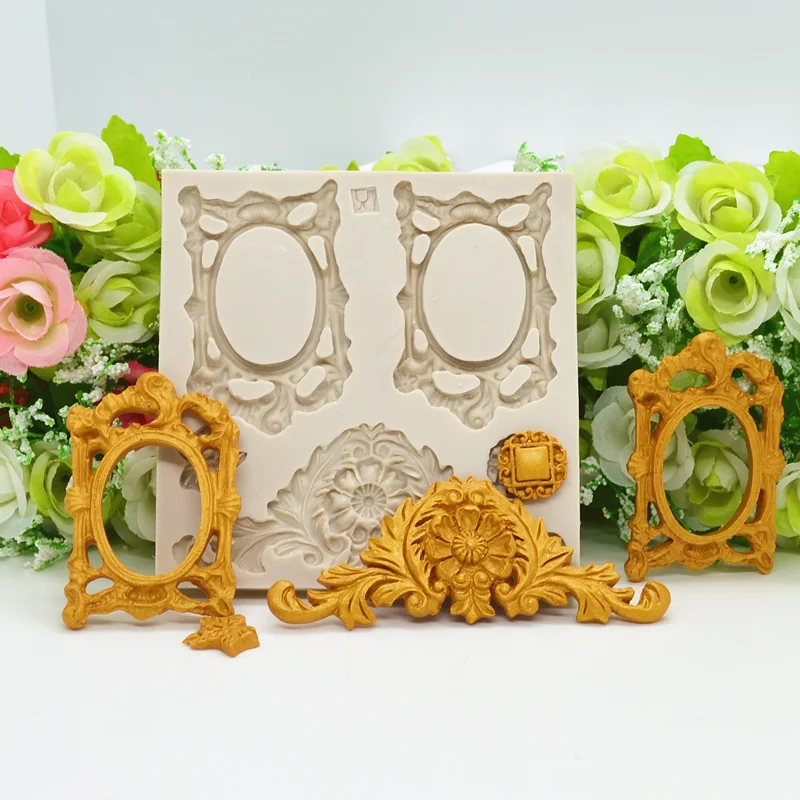 

Baroque Scroll Relief Silicone Mold Cupcake Frame Cake Decorating Tools Fondant Chocolate Candy Moulds For Baking Accessories