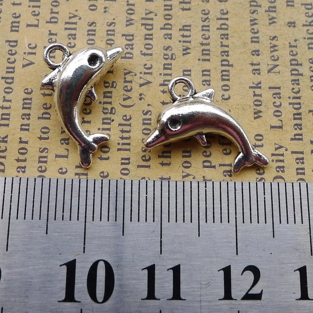 

150pcs Dolphin Charms 11mm x 17mm DIY Jewelry Making Pendant antique silver color