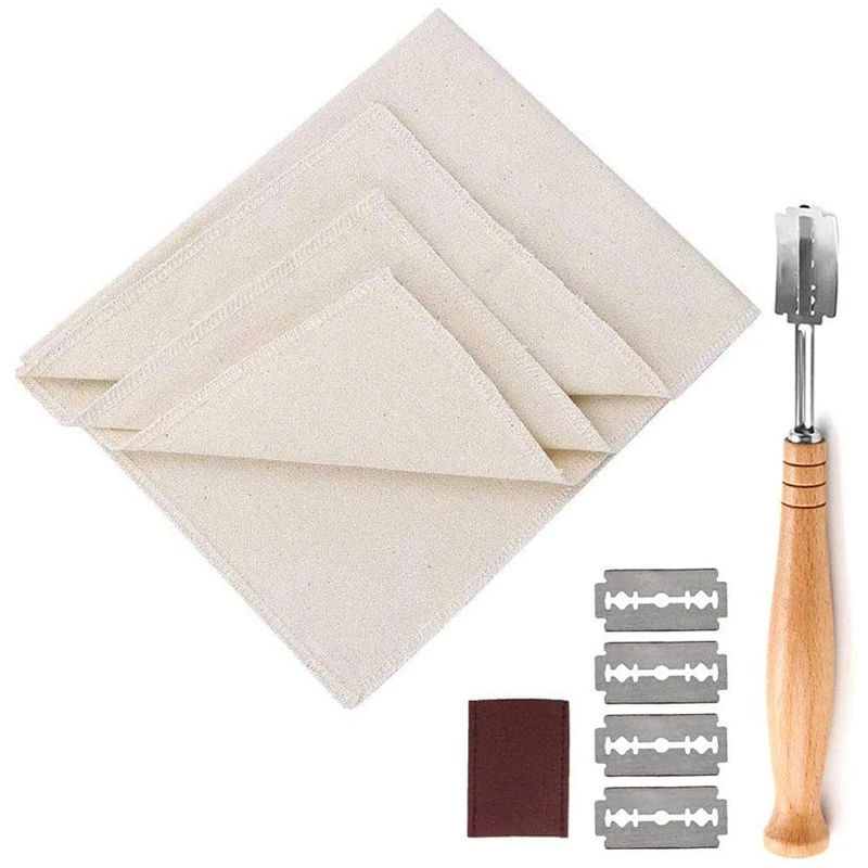 

Bread Lame Set With 5 Replacement Blades And Leather Protective Cover Heavy Pastry Proofing Cloth For Baking French