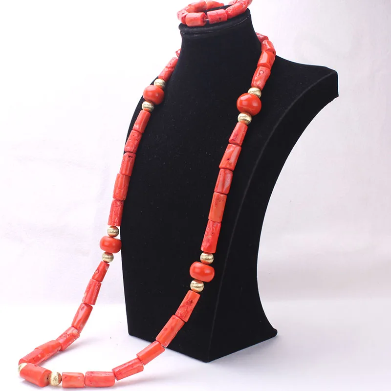 

4ujewelry 45 Inches African Beads Coral Weddings Jewelry Set Men Nigerian Big Wedding Jewellery 2021