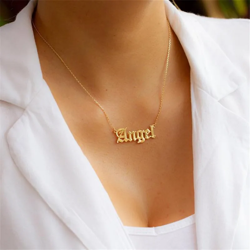 New Cute Angel Old English Font Necklace Stainless Steel Letter Pendants Lovely Gift for the Women Girls | Украшения и аксессуары