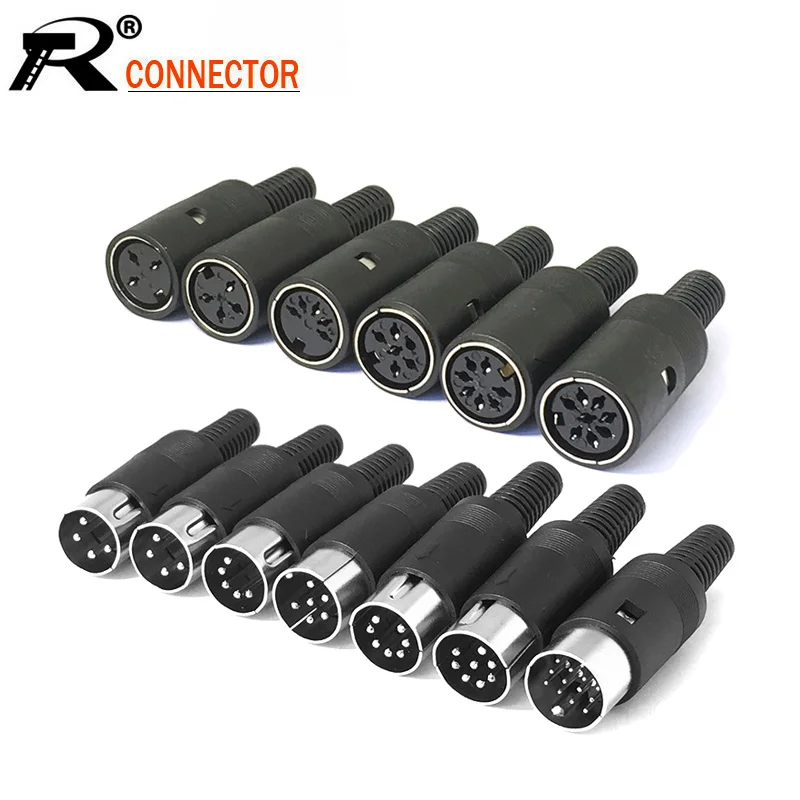 

10PCS DIN Connector Male/Female DIN Plug Jack Socket Connector 3/4/5/6/7/8/13 PIN Chassis Cable Mount With Plastic Handle