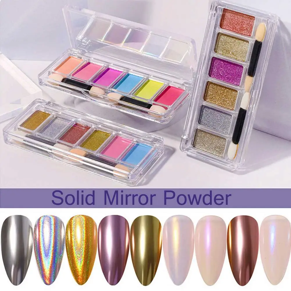 

6 Colors/Set Solid-State Magic Mirror Powders Fairy Aurora Nail Art Paintings Dust Decorations Manicure DIY Plate Set