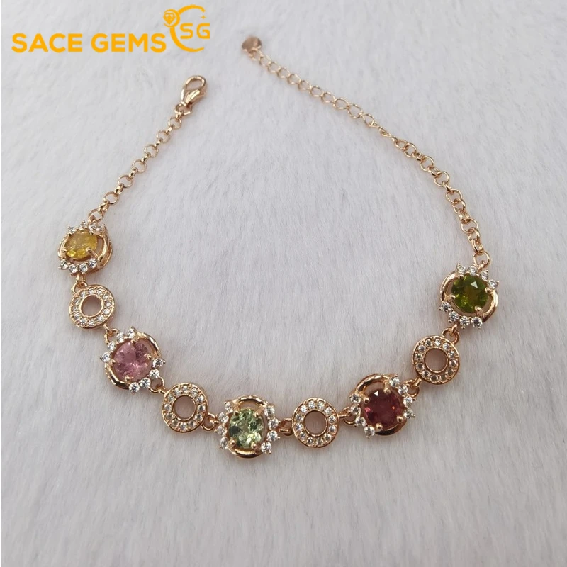 

SACE GEMS Luxury Gemstone Bracelet for Women 925 Sterling Silver Color Tourmaline for Wedding Party Fine Jewelry Holiday Gift