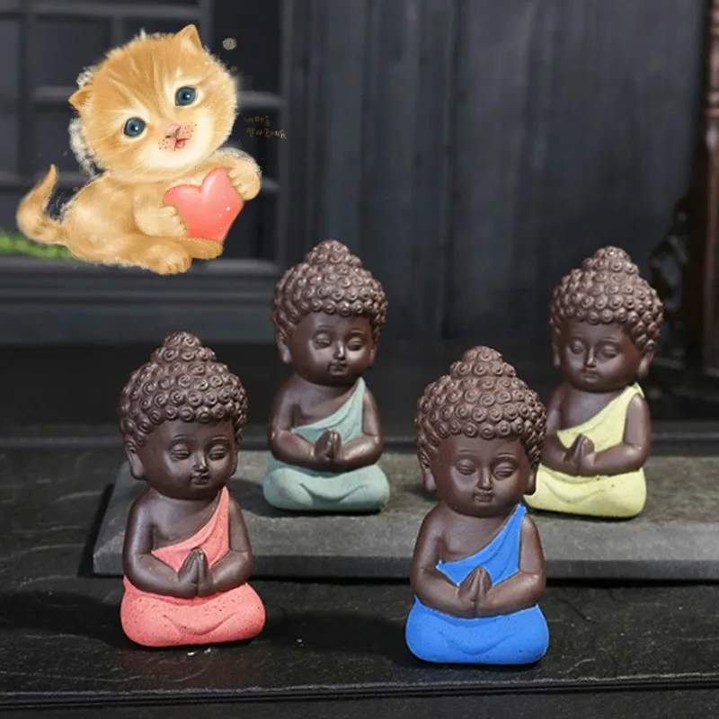 

Buddhism Meditation Monk Small Statues Miniature Craft Buddha Statues Clay Mini Chinese Buddhism Zen Monks