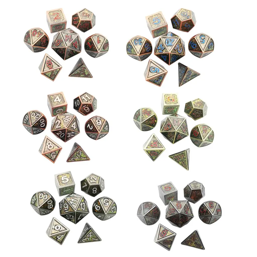 

7Pcs Solid Metal Polyhedral Numeral D4 D6 D8 D10 D12 D20 Dice Set for MTG DND RPG Party Board Game Toys
