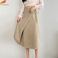 dfrcaeg 2022 spring long skirts for women high waist irregular office wear maxi skirt korean fashion lacing faldas largas