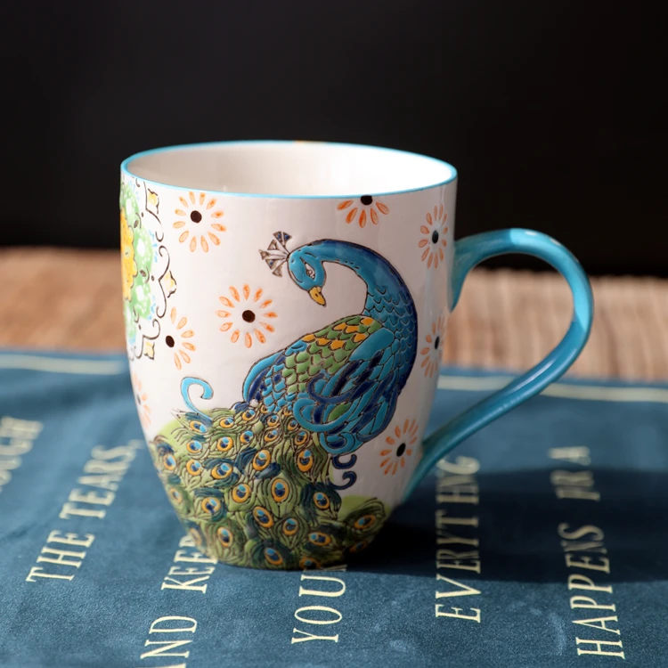 Чашка для эспрессо ручная роспись традиционная чашка чая с павлином фарфоровая