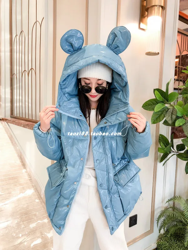 

Милое яркое кожаное хлопковое пальто, зимняя куртка, Женская свободная модная утепленная куртка с длинными рукавами, присборенной талией, к...