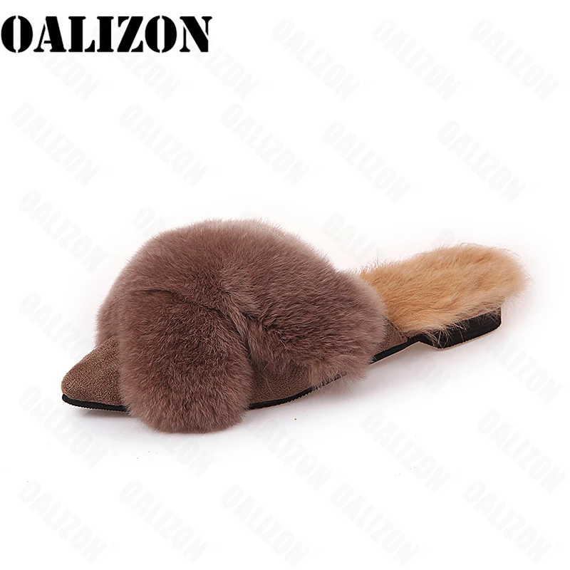 

Short Plush Shallow Slides Women 2021 New Winter Fur Flats Outdoor Slippers Fashion Sweet Casual Sandals Walking Cozy Flip Flops