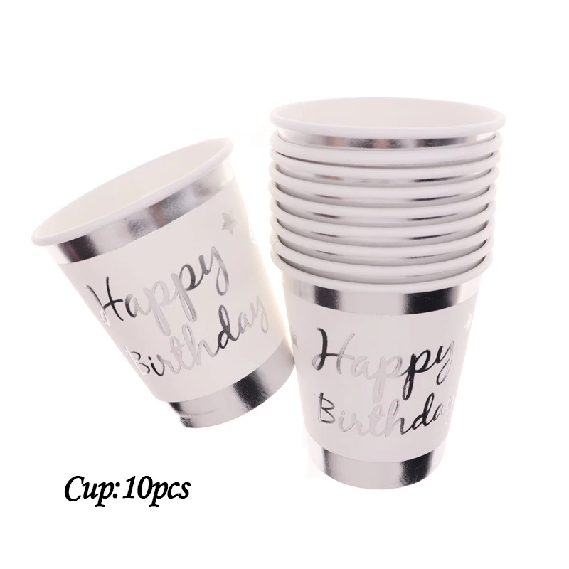10pcs Золотая фольга, 20 шт./лот, бумажные одноразовые столовые приборы, салфетки, тарелки, чашки с днем рождения, свадьбы, вечеринки, дня рождения, украшения для детей - Цвет: 10pcs
