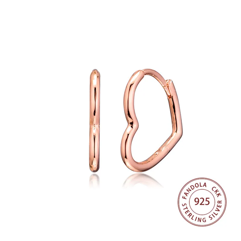 100% Серебро 925 пробы Серьги Роза Асимметричные серьги обруча сердца для женщин