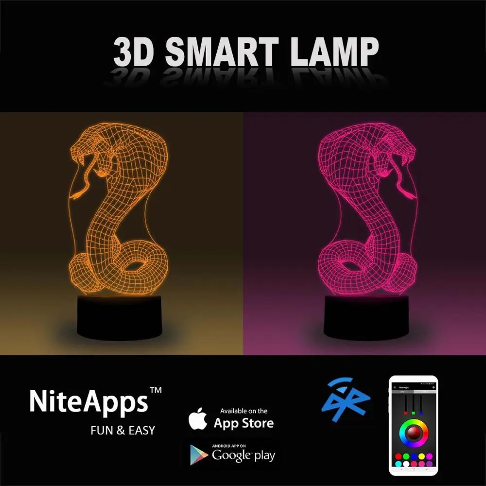 NiteApps 3D Cobra светодиодный ночник настольная лампа Иллюзия подарок на день рождения