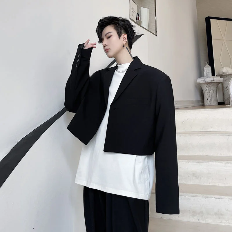 

Мужская одежда Koean, повседневный костюм, пальто, блейзеры для мужчин, Новинка осени 2021, свободные простые однотонные короткие блейзеры с дли...